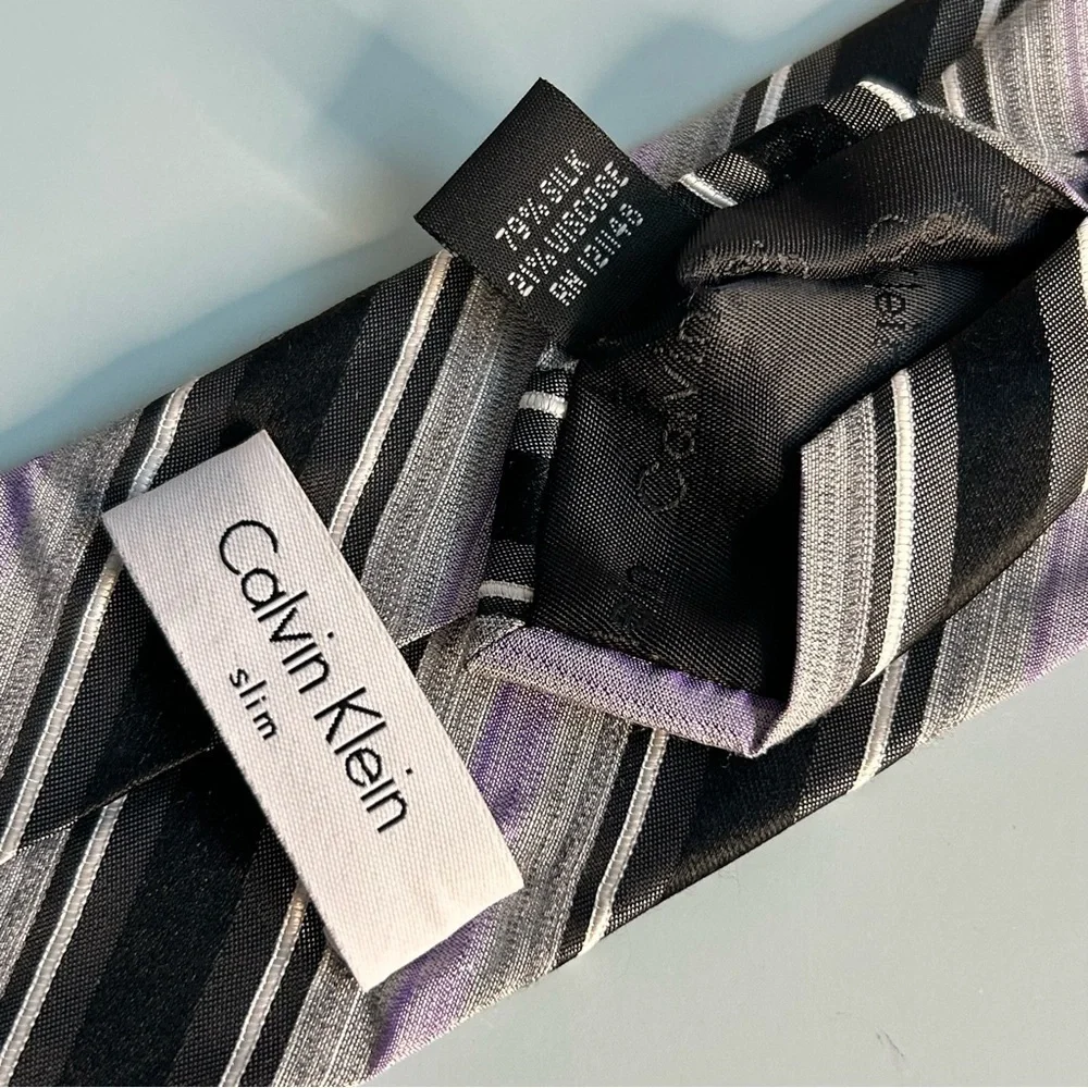 Calvin Klein Black and Purple Striped 60” Tie